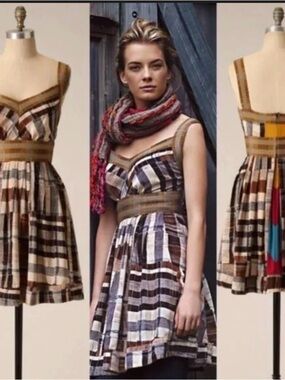 Anthropologie Striped Sleeveless Mini Dress in Brown, Cream and Tan